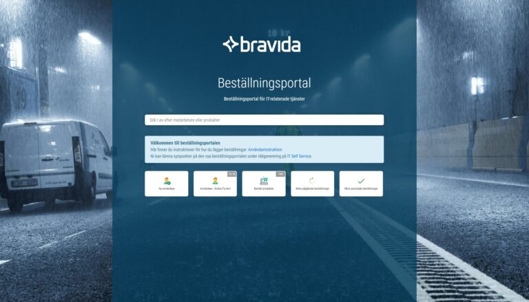 Bild på startsidan av Bravidas beställningsportal av Onify