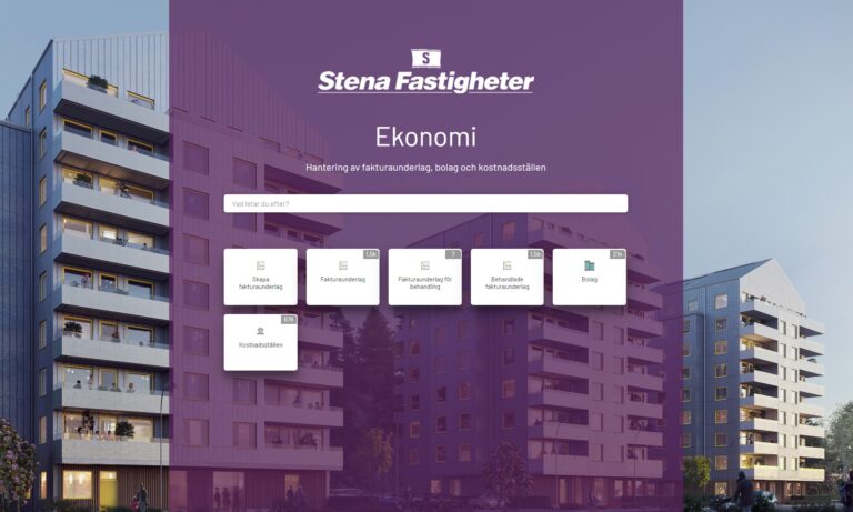 Bild på startsidan av Stena Fastigheters Fakturaportal av Onify